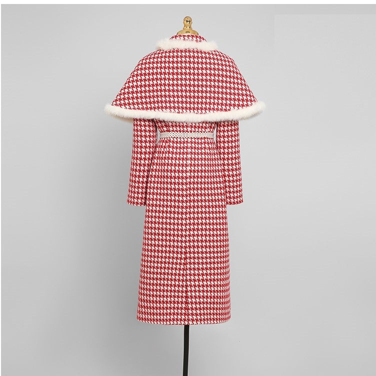Waisted Thousand Bird Plaid Cloth Coat Wool Coat