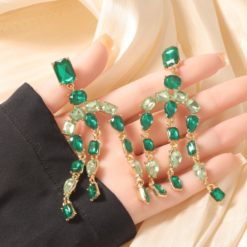 Exquisite Heavy-duty Full-drop Diamond Teardrop Fringe Earrings