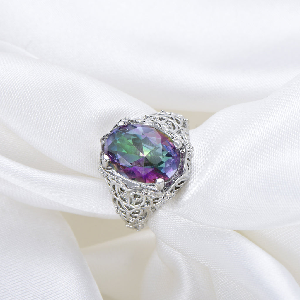 Retro Colorful Round Zircon Ring For Women
