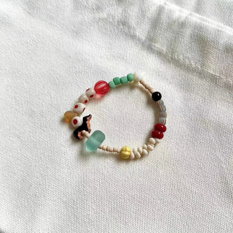 Colorful Dopamine Bead Cute Sausage Dog Bracelet With Niche Appeal