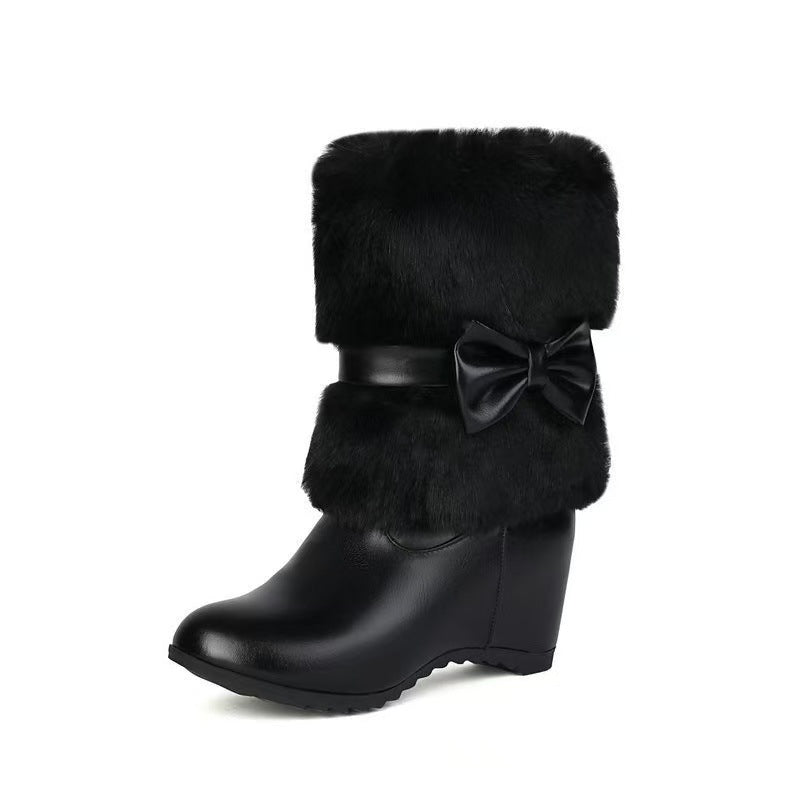 Women's Cute Low-Top Boots With Built-in Heel And Bow Accent