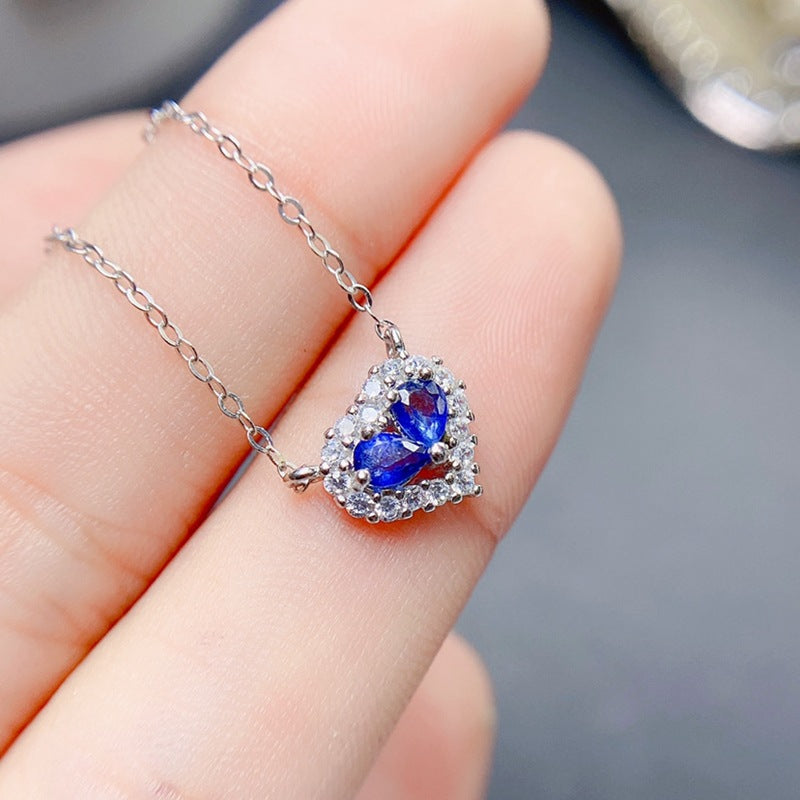 Natural Sapphire Pendant Heart Necklace
