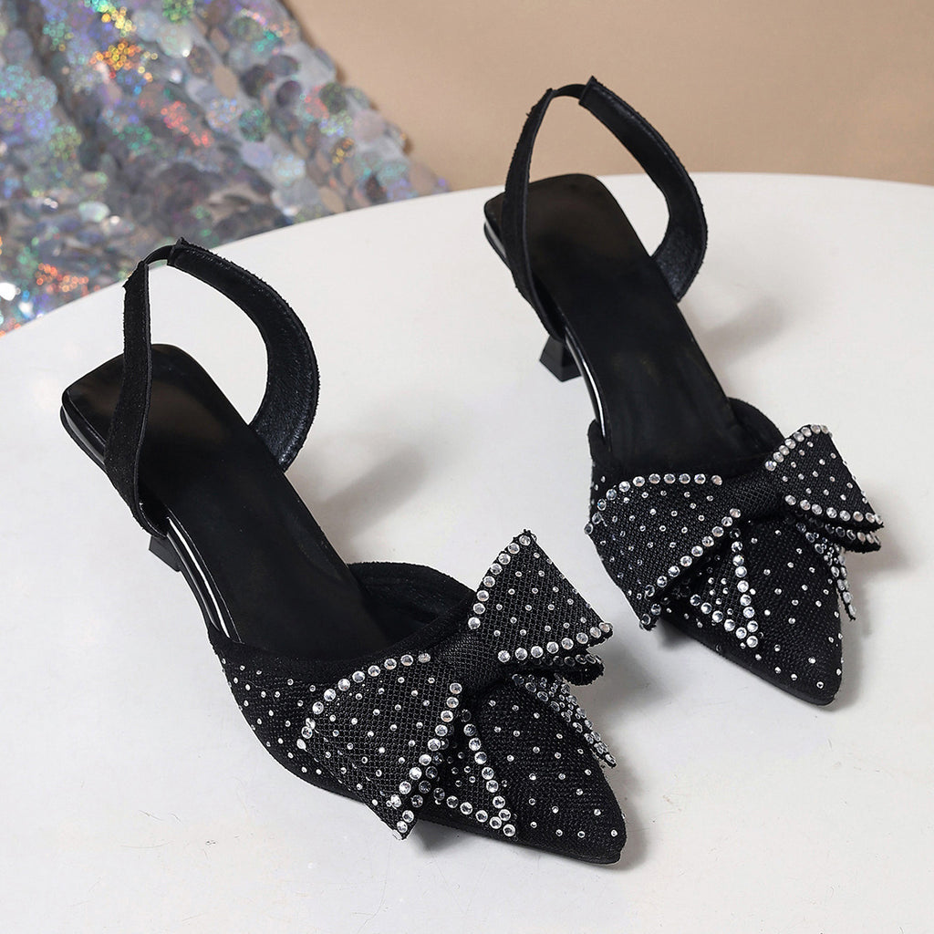 Elegant Rhinestone Pointed Toe Bow High Heels