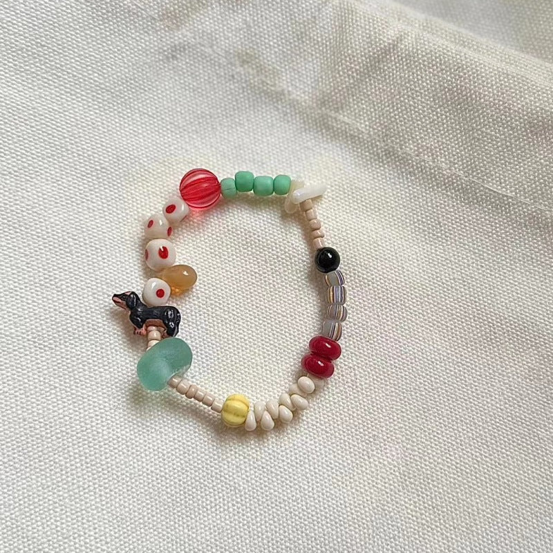 Colorful Dopamine Bead Cute Sausage Dog Bracelet With Niche Appeal