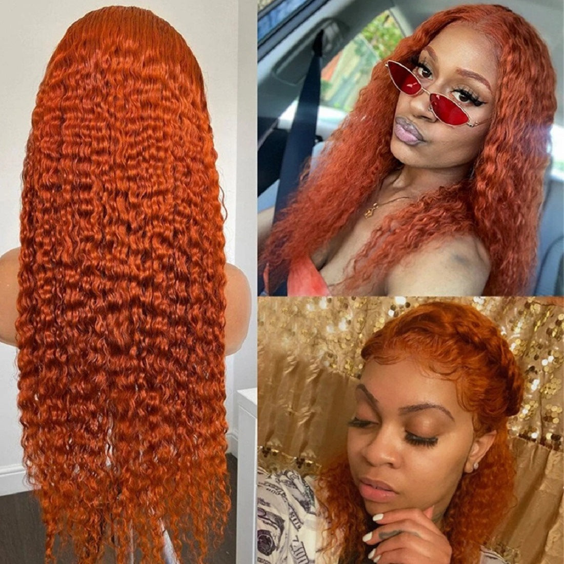 Front Lace Small Curly Orange Curly Hair,Human hair wig