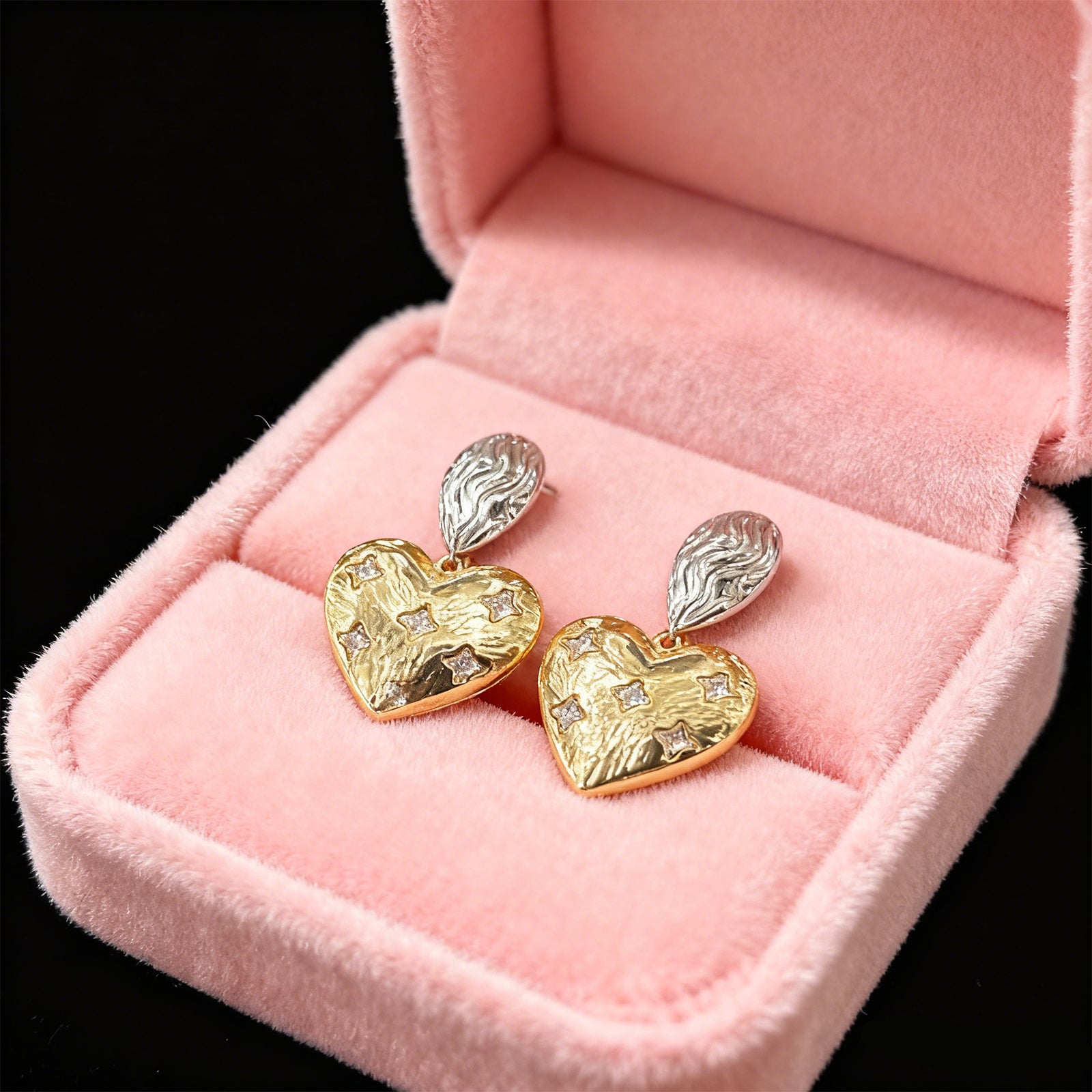 Two-Colored Heart Earrings-1072