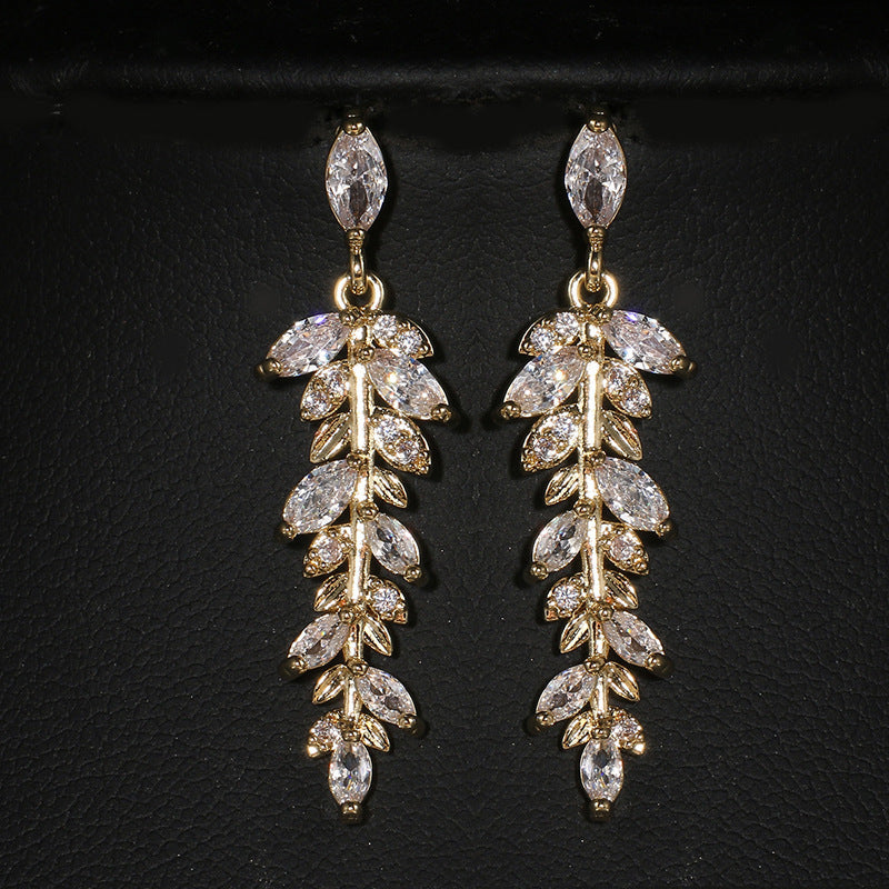Tassel Leaf Zircon Long Earrings For Women