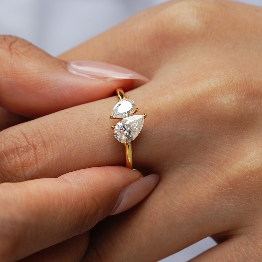 Women's 925 Sterling Silver Square Drop Exaggerated Moissanite Ring