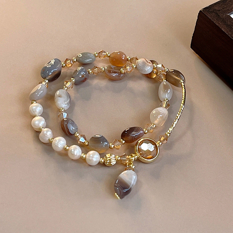 Jade Double-circle Pearl Crystal Bracelet