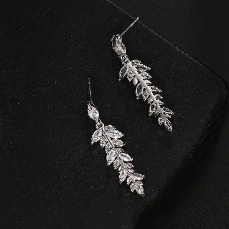 Tassel Leaf Zircon Long Earrings For Women