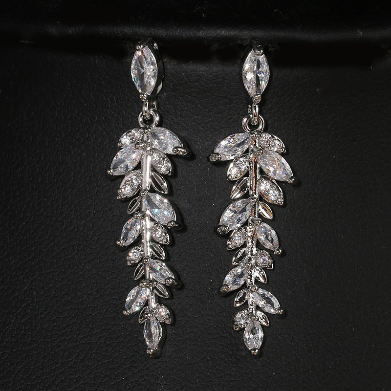 Tassel Leaf Zircon Long Earrings For Women