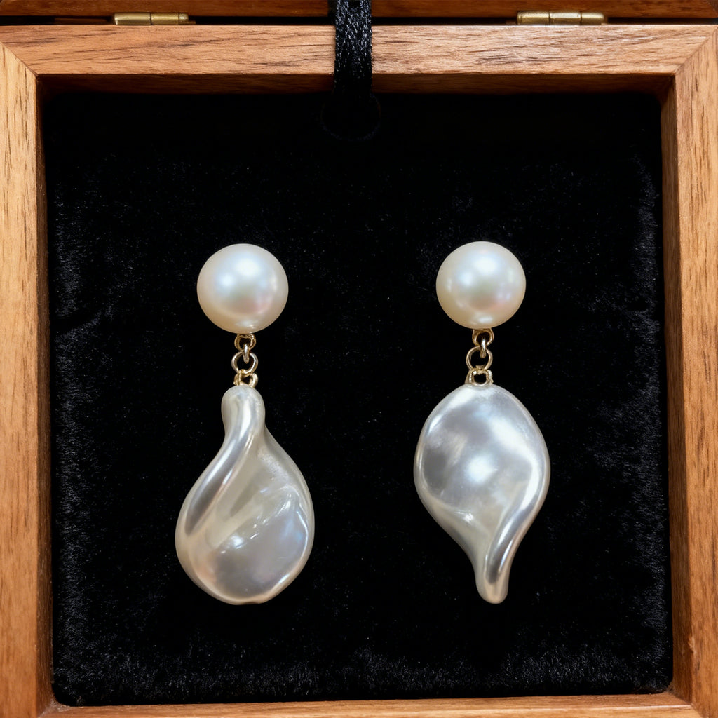 Irregular Pearl Drop Earrings-0172