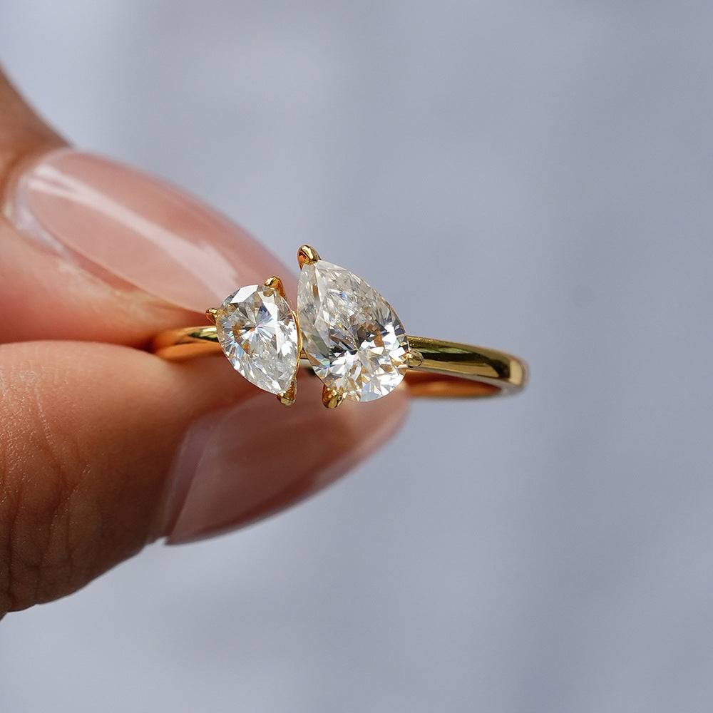 Women's 925 Sterling Silver Square Drop Exaggerated Moissanite Ring