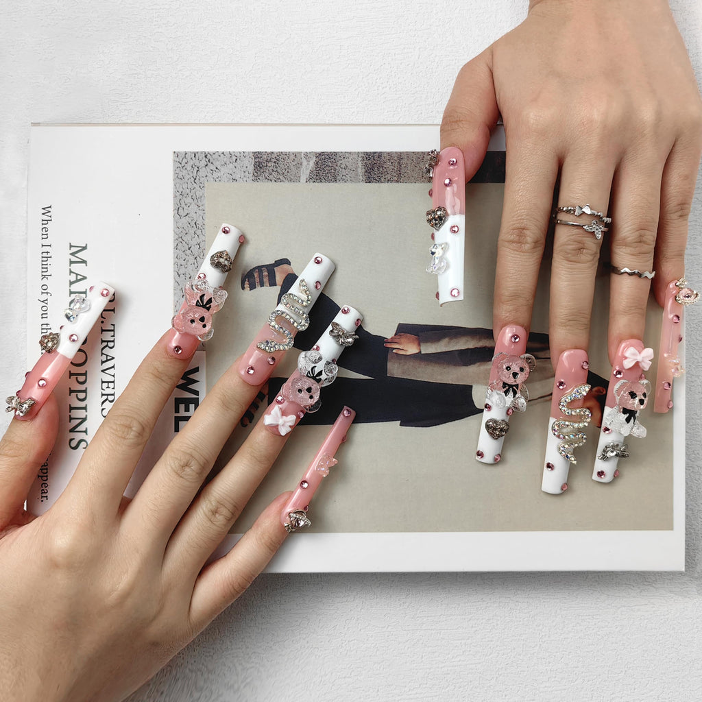 GGddsha 2024 New PMMA Acrylic Press On Nails StunningBling Nails, Rhinestone Fake Nails, Glitter Rhinestone NailsGradient  Fake NailsEnchanted Duo