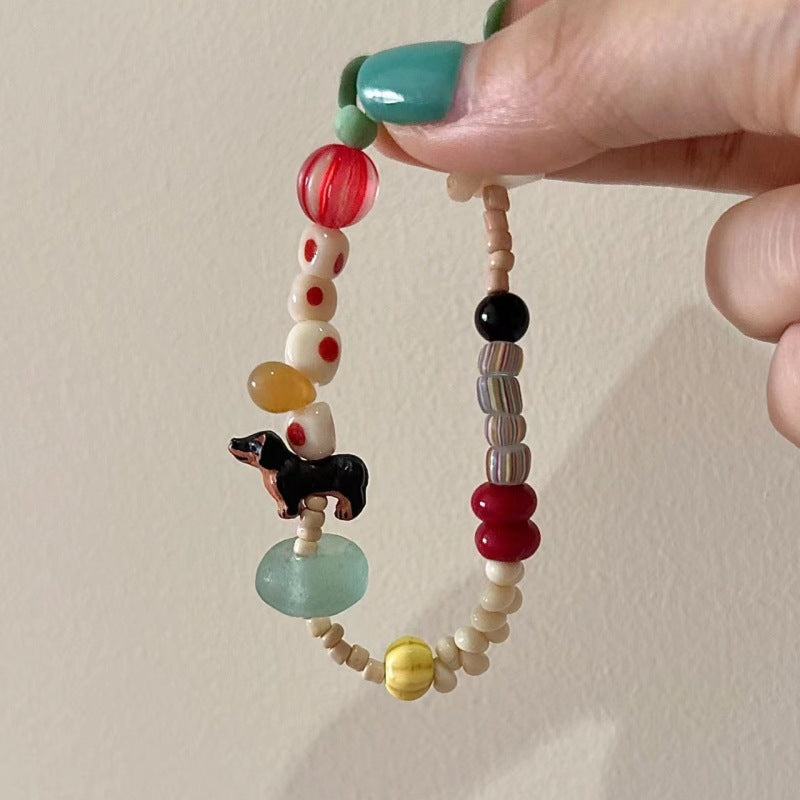 Colorful Dopamine Bead Cute Sausage Dog Bracelet With Niche Appeal