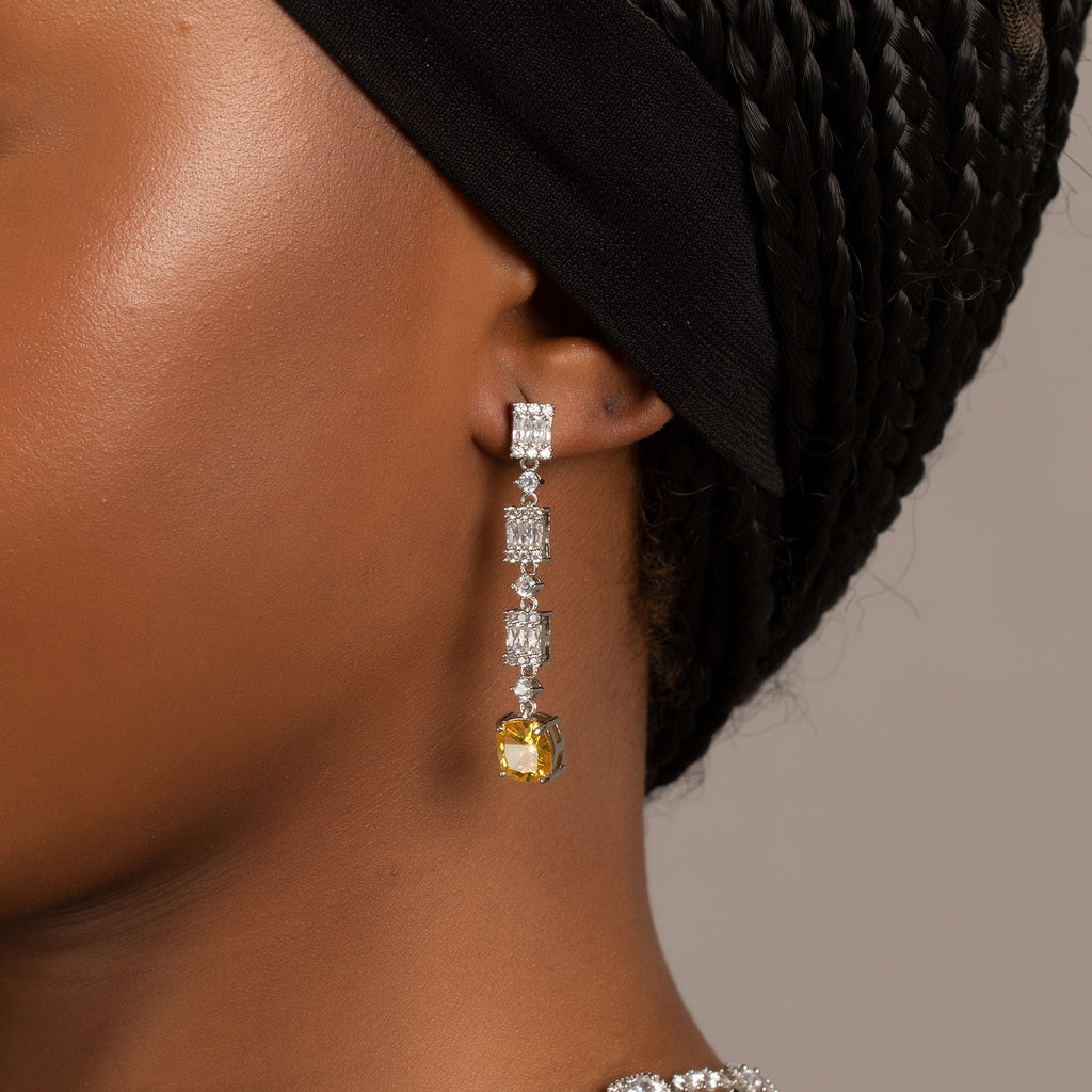 Copper Inlaid Zircon Citrine Necklace Earring Set
