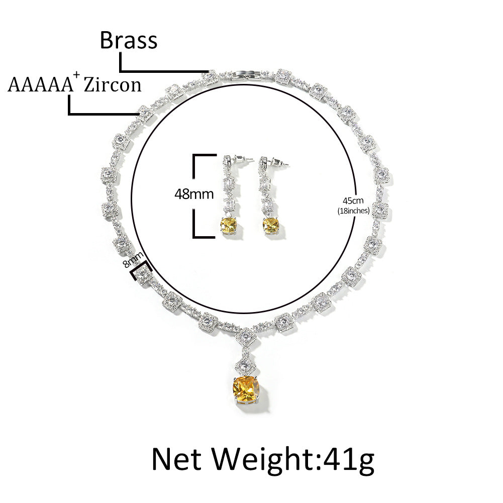 Copper Inlaid Zircon Citrine Necklace Earring Set