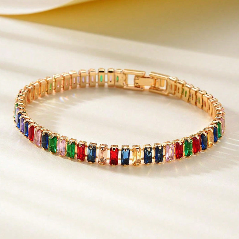 Men's And Women's Fashion Full Diamond Zirconia Double-row Tennis Chain Bracelet