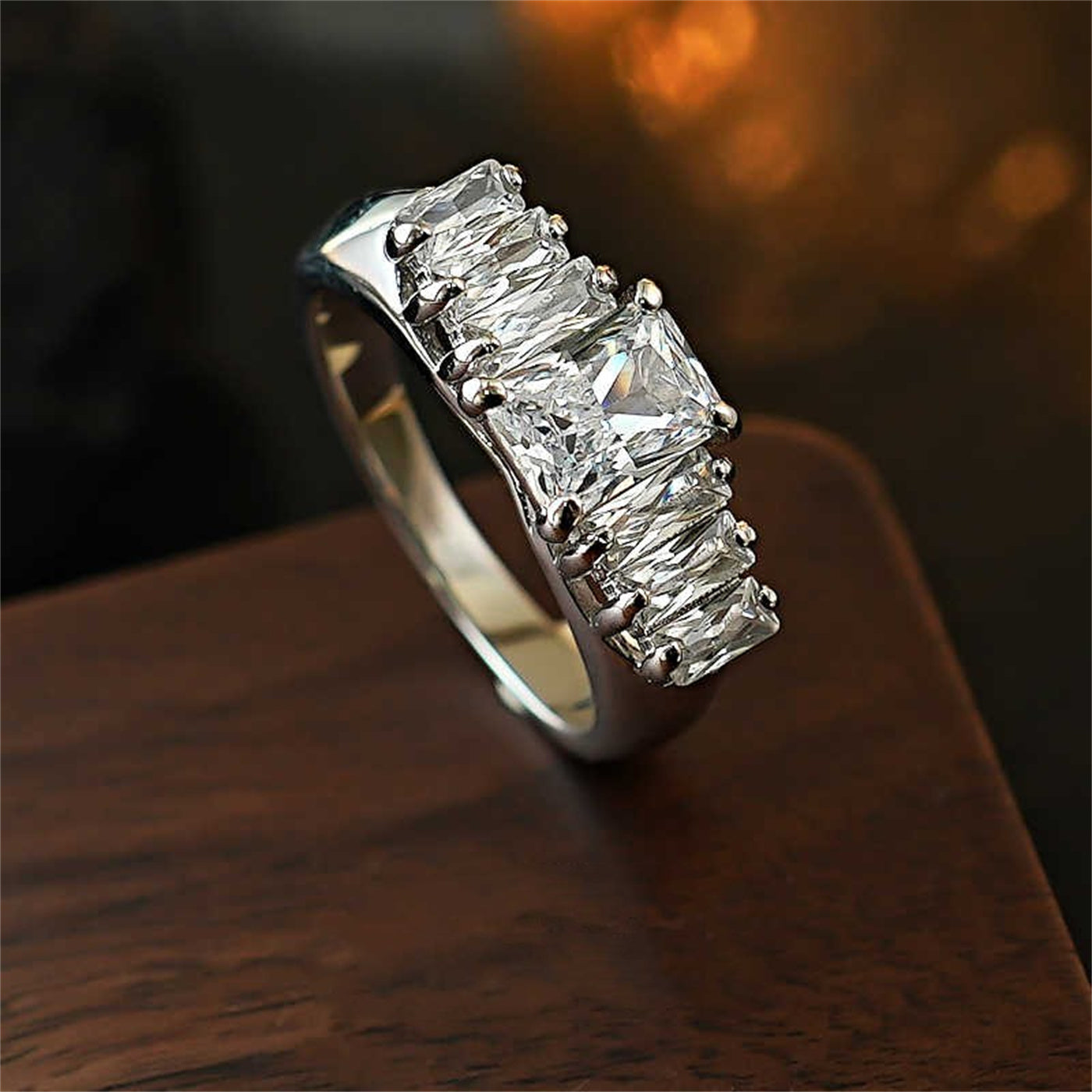 925 Silver Row Diamond Ring Finger