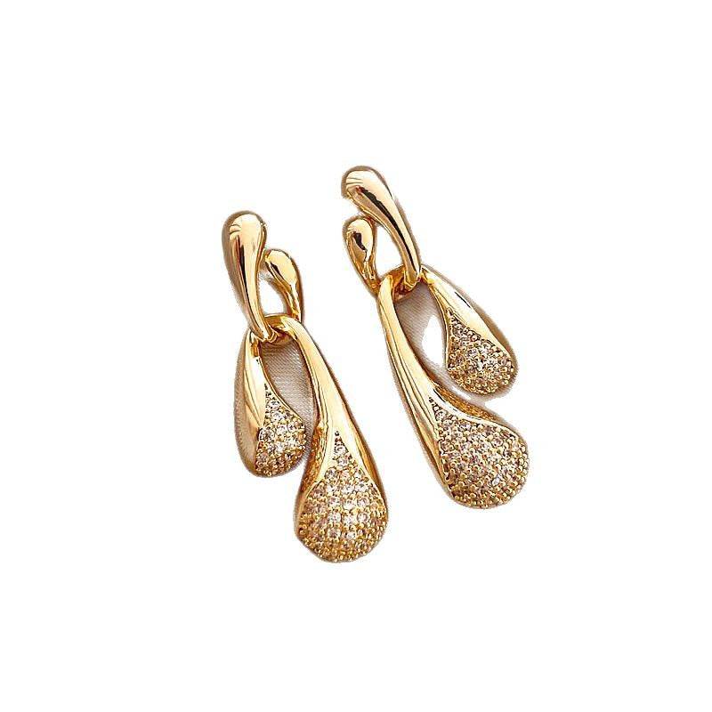 Irregular Gold Full-diamond Water-drop Earrings For Women