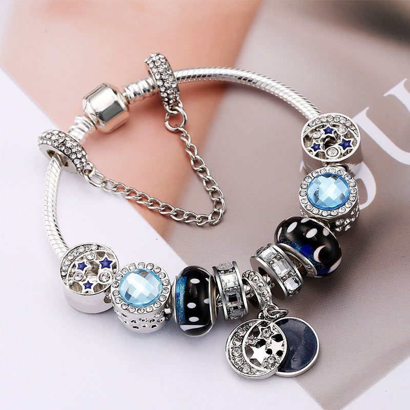Women's Casual Blue Starry Sky Pendant Beaded Bracelet