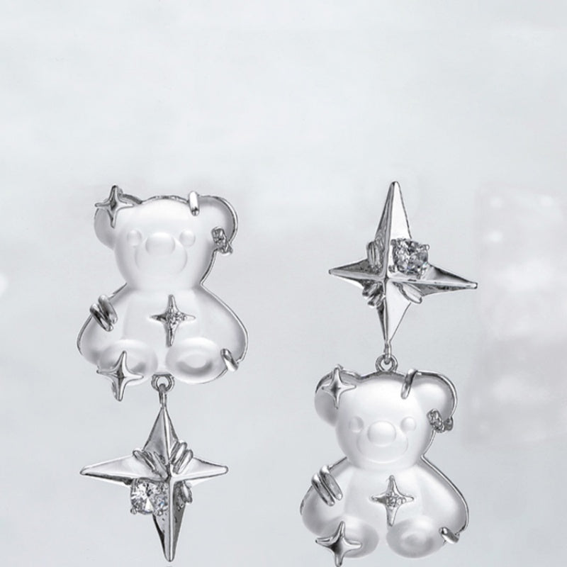 Cute Bear Star Earrings For Women, Niche Sweet And Cool