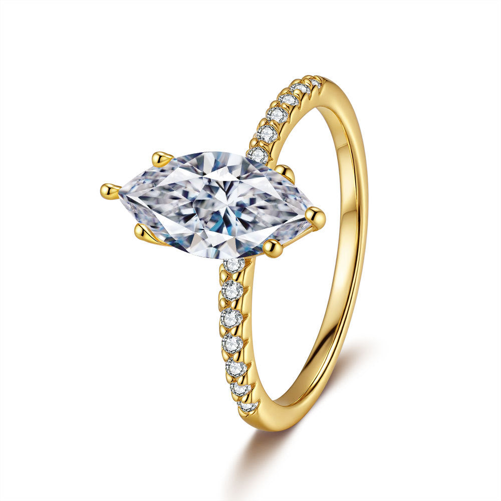 S925 Silver Marquise Moissanite Ring Classic Style