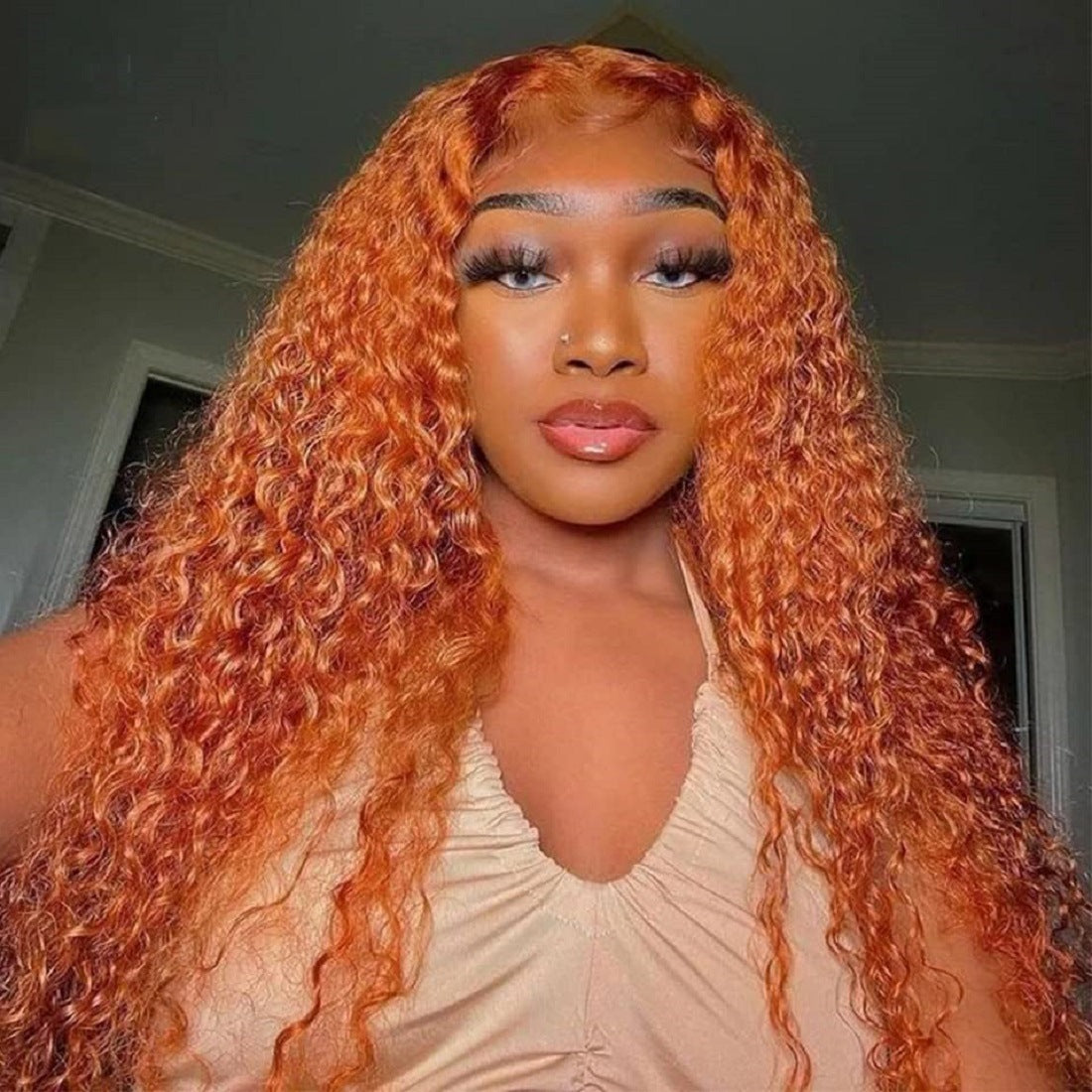 Front Lace Small Curly Orange Curly Hair,Human hair wig