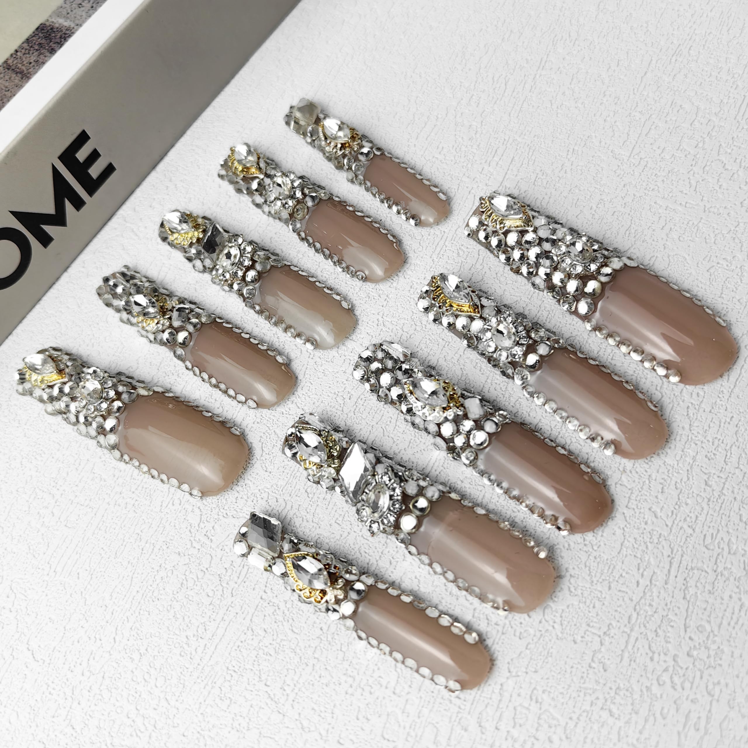 GGddsha 2024 New PMMA Acrylic Press On Nails StunningBling Nails, Rhinestone Fake Nails, Glitter Rhinestone NailsGradient Fake NailsCrystal Cascade
