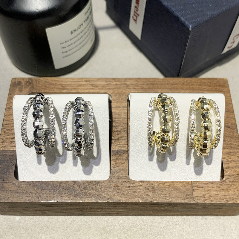 Fashionable Temperament Three-layer Micro Inlaid Zircon Earrings