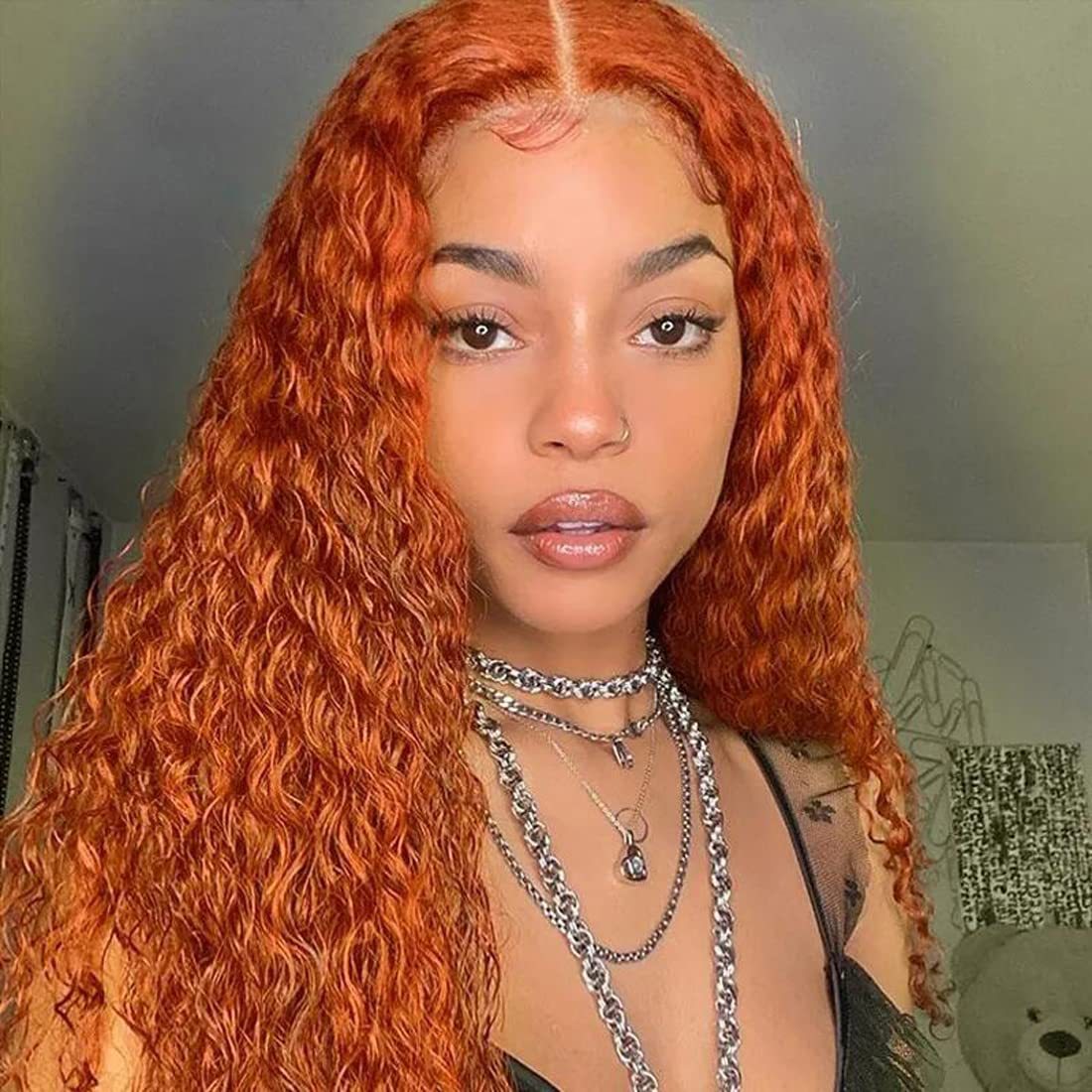 Front Lace Small Curly Orange Curly Hair,Human hair wig