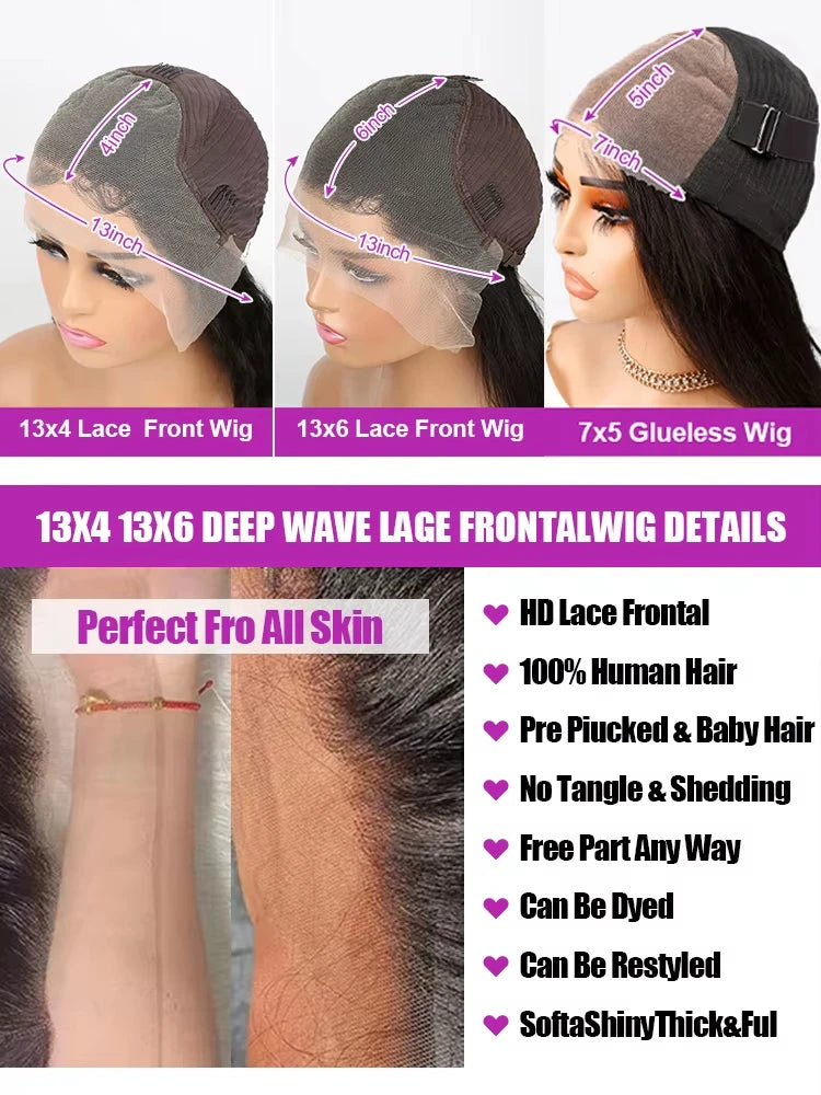 30 40Inch Body Wave Human Hair Wigs 13x6 Hd Lace Frontal Wig  Brazilian Water Wave Lace Front Wigs Pre Plucked For Women