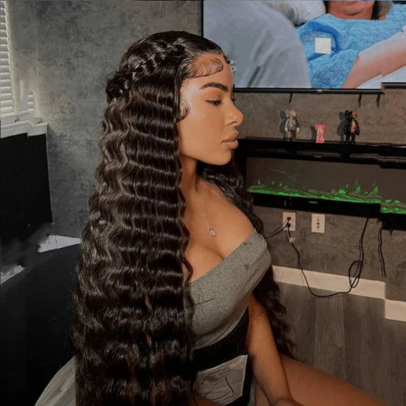 Deep Wave Human Hair Wig 13x4 Lace Front Wig For Women 200% Density Pre-Plucked With Baby Hair Transparent Lace Wig 22 Inch