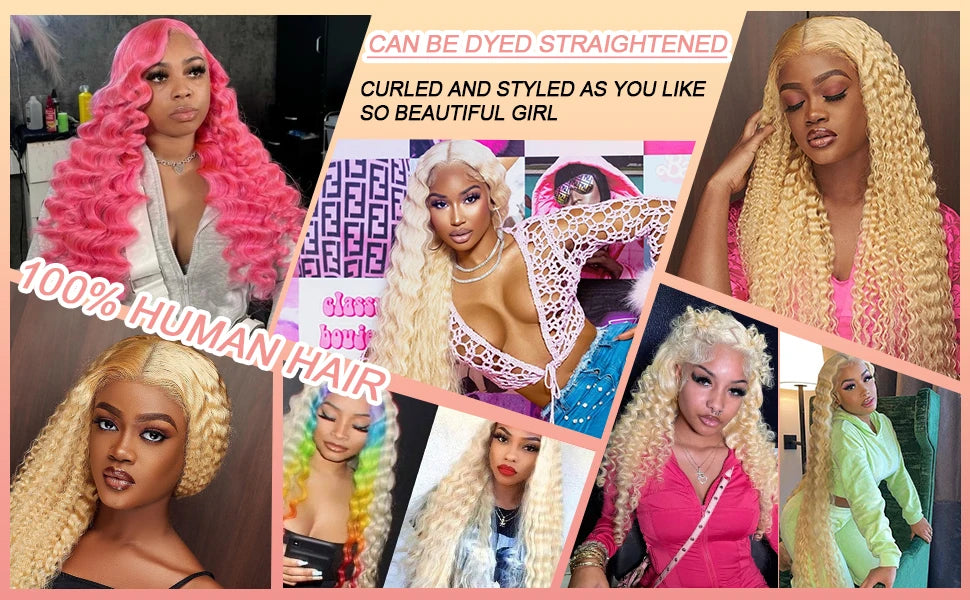 613 Curly Honey Blonde Lace Front Human Hair Wigs Loose Deep Wave 13x6 13×4 HD Water Wave Color Transparent Lace Frontal Wigs