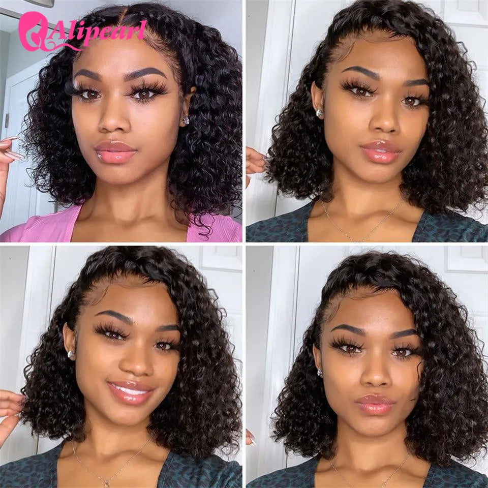 13x4 Short Bob Wig Lace Front Human Wigs For Black Women Peruvian Deep Wave Bob Wig Pre-plucked Remy Hair AliPearl Hair Wig