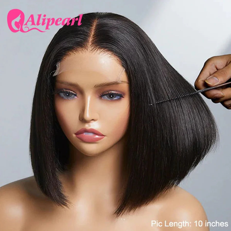 AliPearl Bone Straight Bob Wig Lace Front Human Hair Wigs for Women Pre-Plucked 13x4 Transparent Lace Frontal Wig Short Bob Wigs