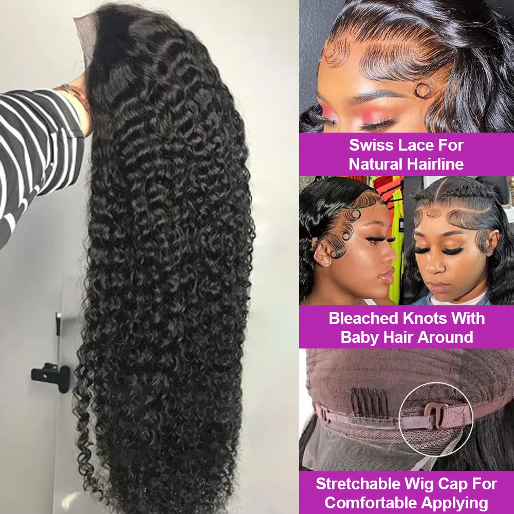 40 46 Inch Deep Wave Lace Frontal Wig 13x4 13x6 Hd Curly Human Hair Lace Front Wigs For Women Water Wave Lace Wigs 300 Density