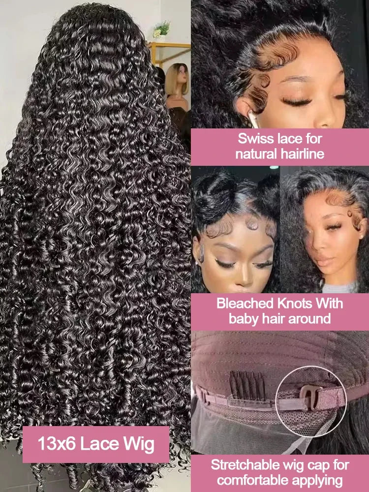 300% Density 40 46 Inch 13x6 HD Loose Deep Wave Lace Frontal Wig Brazilian 13x4 Water Curly Human Hair Wigs For Women Preplucked
