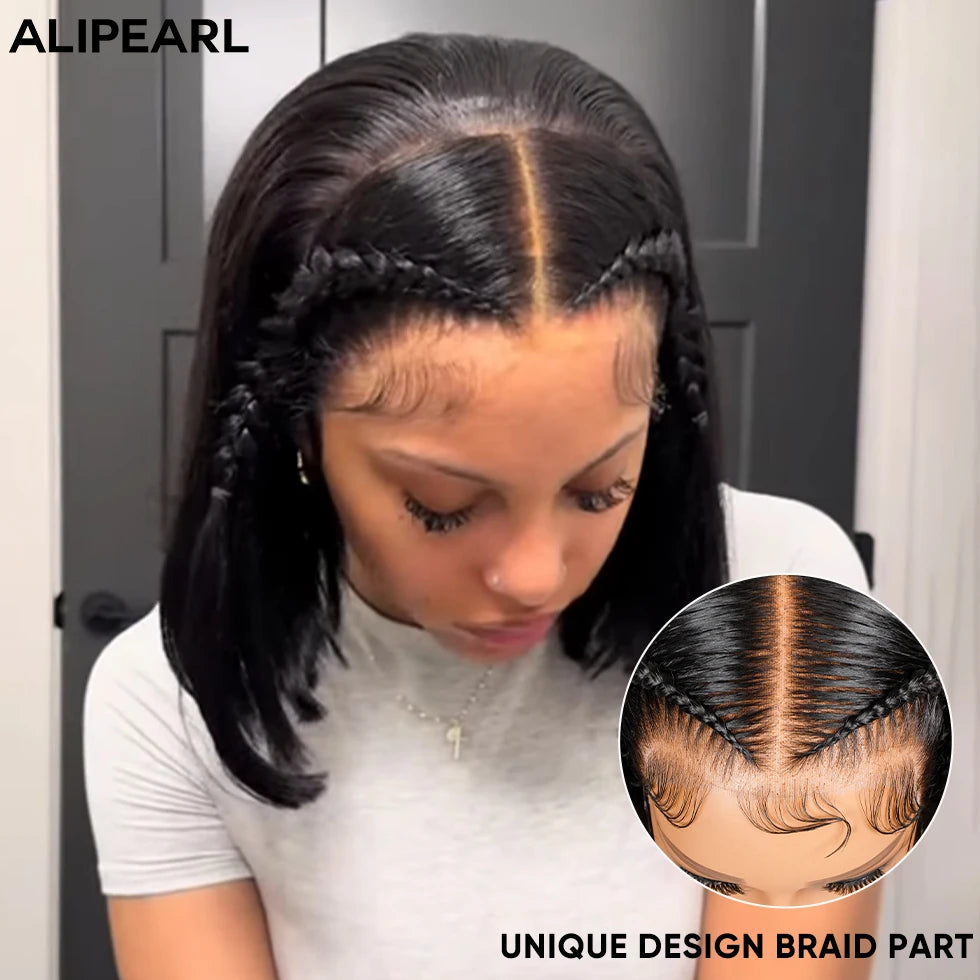 Alipearl Hair Pre Braided Pre Cut Lace Bob Wig Straight Human Hair 13x4 Lace Front Hair 250% Density Bob Wig