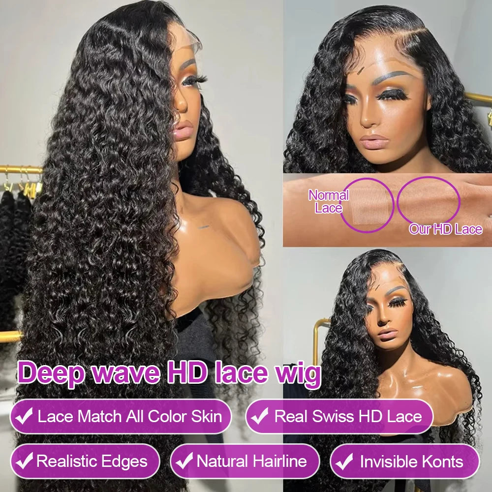 40 46 Inch Deep Wave Lace Frontal Wig 13x4 13x6 Hd Curly Human Hair Lace Front Wigs For Women Water Wave Lace Wigs 300 Density