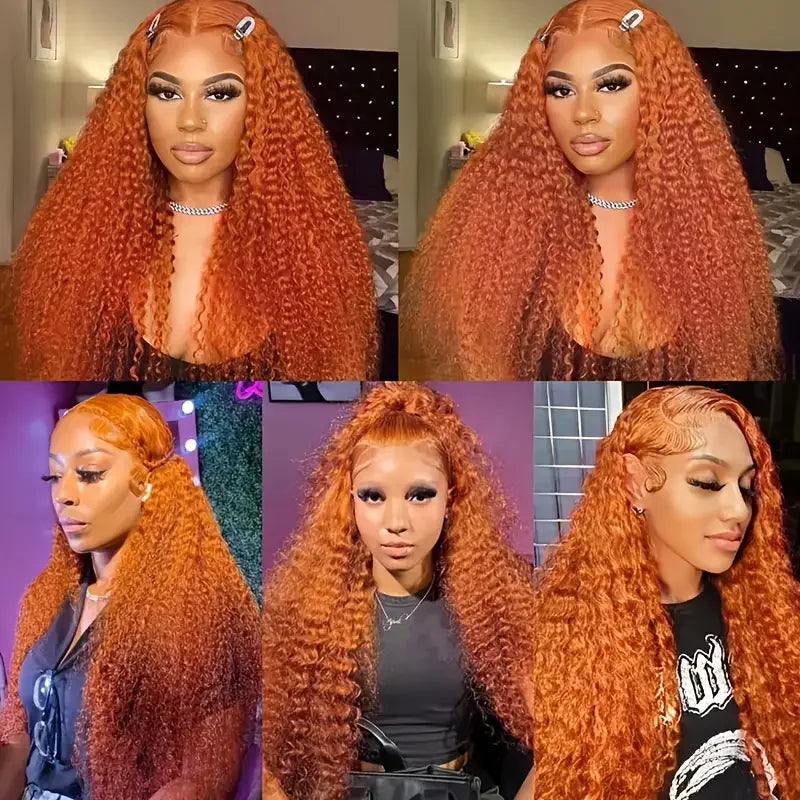 Orange Ginger Curly 13x4 Lace Front Wig Human Hair 13x6 Deep Wave Lace Front Wigs 38 Inch Water Wave Human Hair Wig Pre Plucked