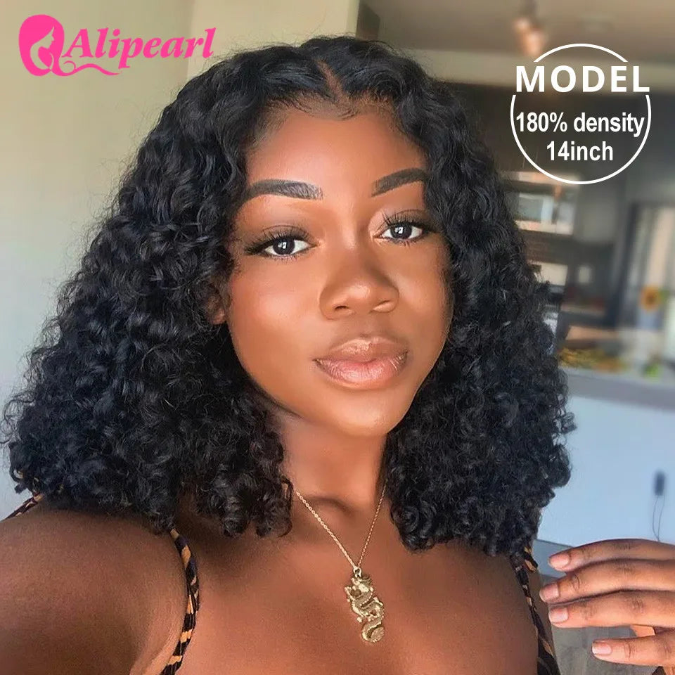 13x4 Short Bob Wig Lace Front Human Wigs For Black Women Peruvian Deep Wave Bob Wig Pre-plucked Remy Hair AliPearl Hair Wig