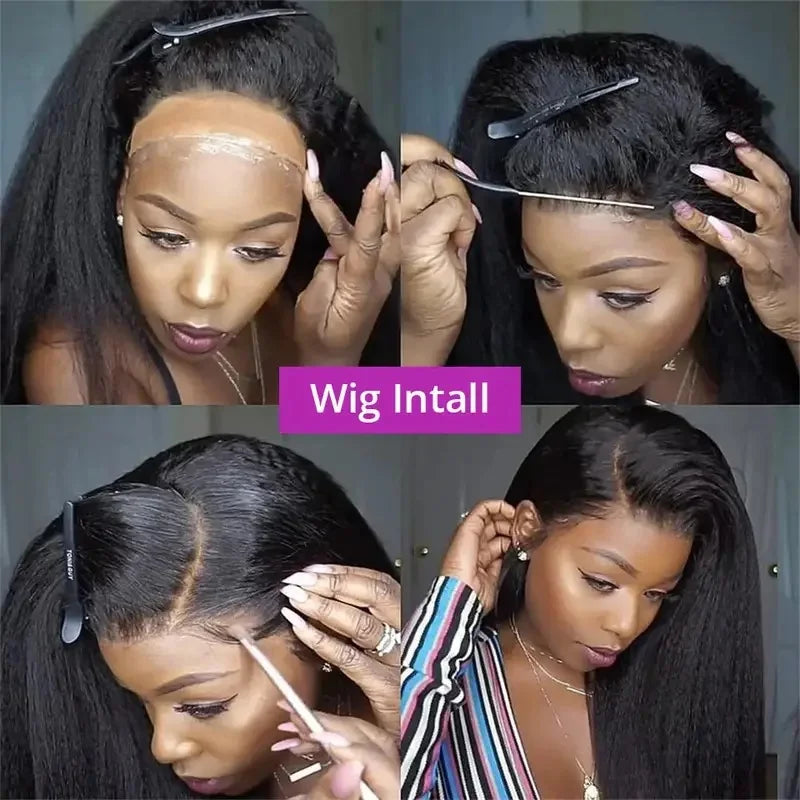 Lafino Wig 250 Density Kinky Straight 360 Lace Front Wig Human Hair invisi strap Yaki Straight V Part Wig  Human Hair Brazilian