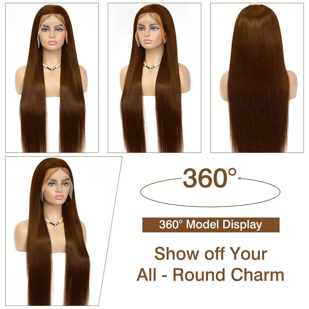 40 Inch Straight Chocolate Brown 13x6 Human Hair Wigs Hd Lace Front Wigs Pre Plucked 100% Real Human hair Wig For Black Women