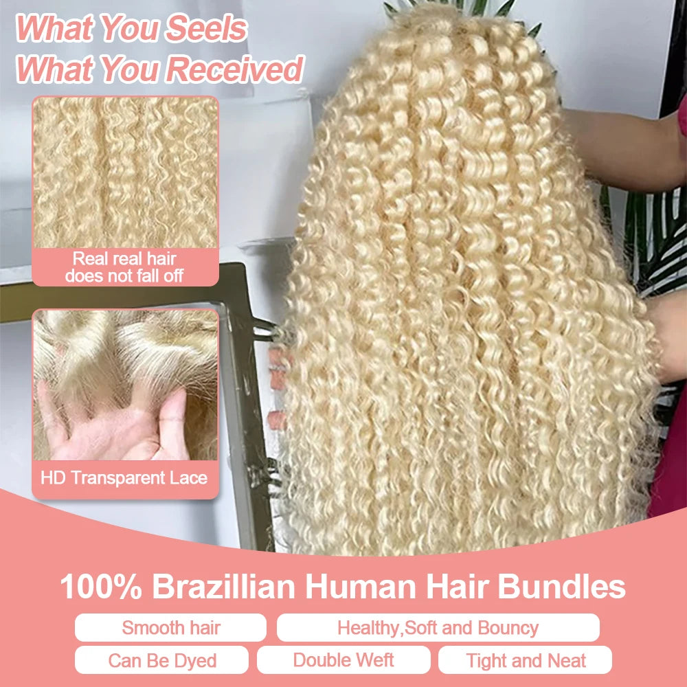 40 Inch Honey Blonde 613 HD Lace Frontal Wig 13x6 Curly Wigs Preplucked Loose Deep Wave Wigs Human Hair 13x4 Lace Frontal Wig