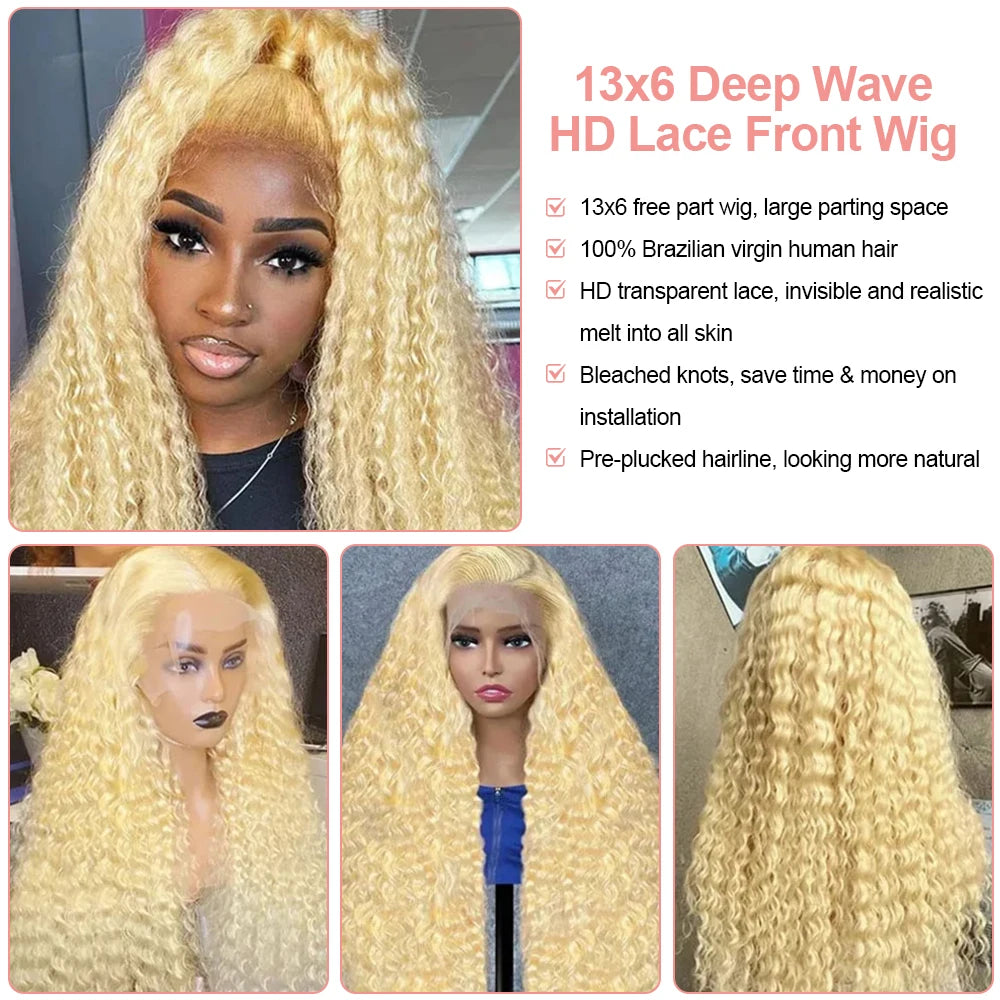 613 Curly Honey Blonde Lace Front Human Hair Wigs Loose Deep Wave 13x6 13×4 HD Water Wave Color Transparent Lace Frontal Wigs