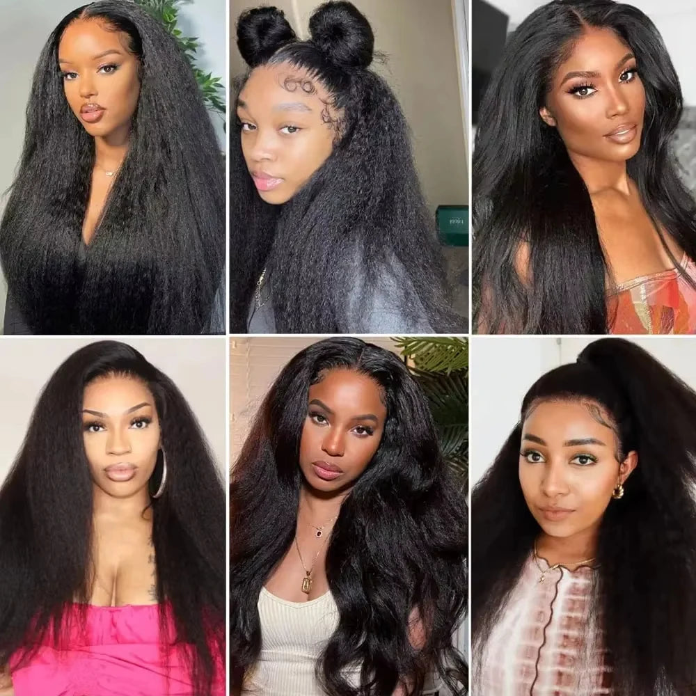 Lafino Wig 250 Density Kinky Straight 360 Lace Front Wig Human Hair invisi strap Yaki Straight V Part Wig  Human Hair Brazilian