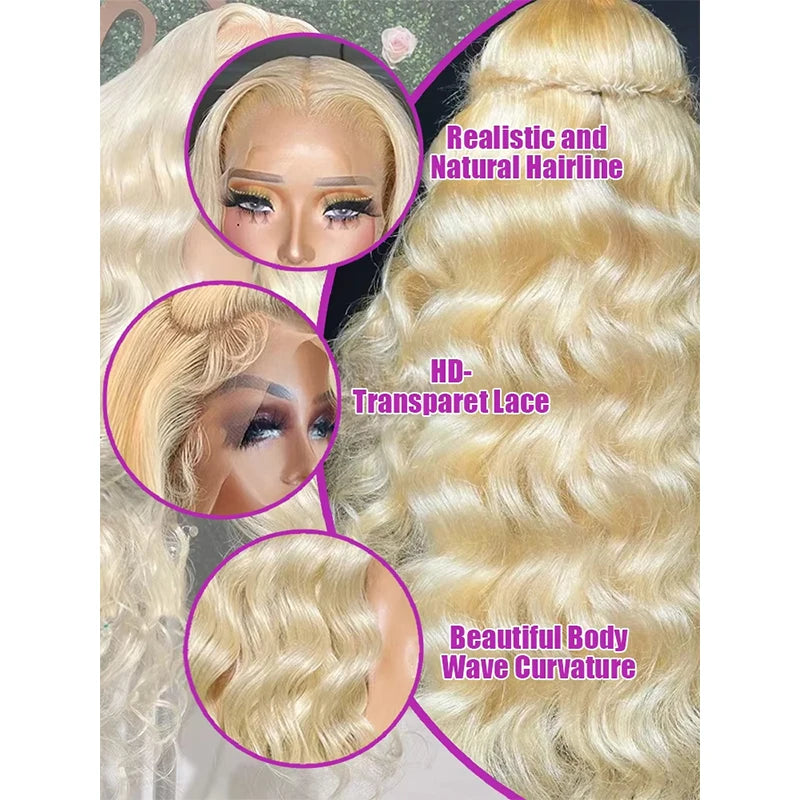 250 Density 613 HD Lace Frontal Wig 13x6 Transparent Colored Body Wave Human Hair Wig 13x4 Blonde Human Lace Front Wig