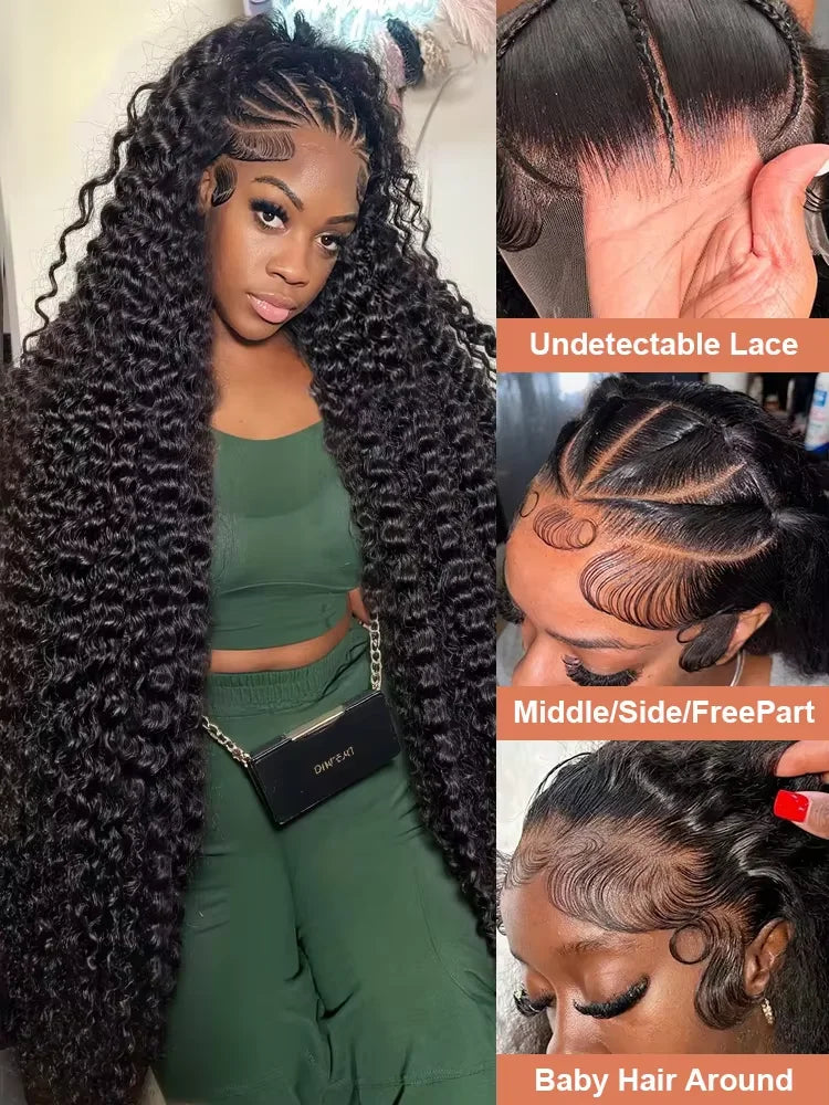 40 46 Inch Curly Human Hair Wig Deep Wave 13x6 Hd Lace Front 100% Human Hair Wigs For Black Women Lace Frontal Pre Plucked Wig