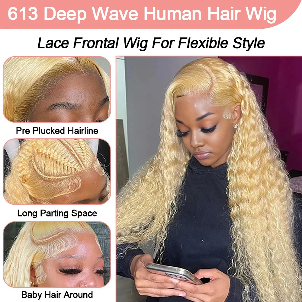 613 Curly Honey Blonde Lace Front Human Hair Wigs Loose Deep Wave 13x6 13×4 HD Water Wave Color Transparent Lace Frontal Wigs